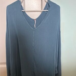 Free People Blue V-Neck Women's Top